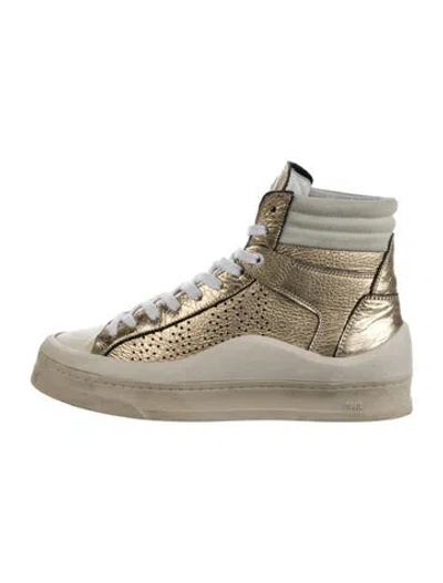 Pre-owned P448 Leather Graphic Print Sneakers In Gold/neutrals