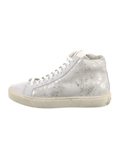 Pre-owned P448 Leather Graphic Print Sneakers In Grey