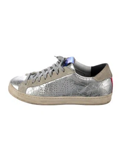 Pre-owned P448 Leather Graphic Print Sneakers In Metallic/silver