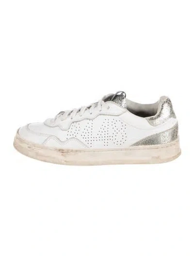 Pre-owned P448 Leather Graphic Print Sneakers In Metallic/white