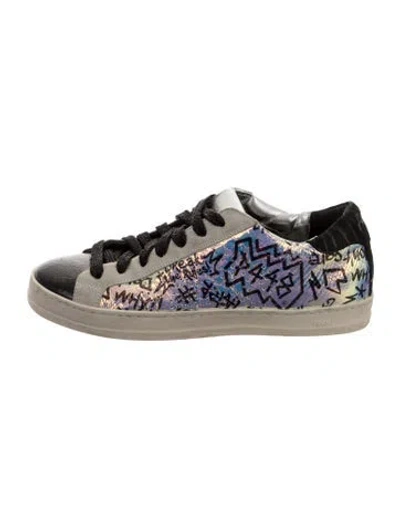 Pre-owned P448 Leather Graphic Print Sneakers In Multicolor