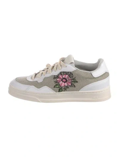 Pre-owned P448 Leather Graphic Print Sneakers In Neutral