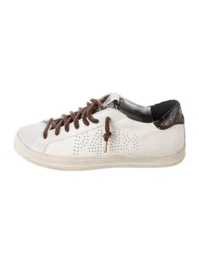 Pre-owned P448 Leather Graphic Print Sneakers In Neutrals