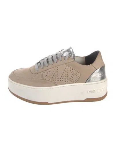Pre-owned P448 Leather Graphic Print Sneakers In Neutrals