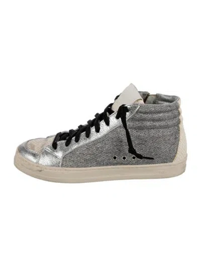 Pre-owned P448 Leather Graphic Print Sneakers In Silver