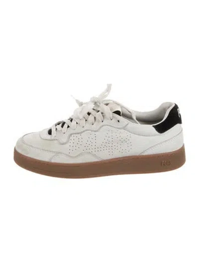 Pre-owned P448 Leather Graphic Print Sneakers In Silver/white
