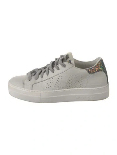 Pre-owned P448 Leather Graphic Print Sneakers In White