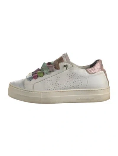 Pre-owned P448 Leather Graphic Print Sneakers In White