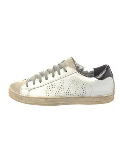 Pre-owned P448 Leather Graphic Print Sneakers In White