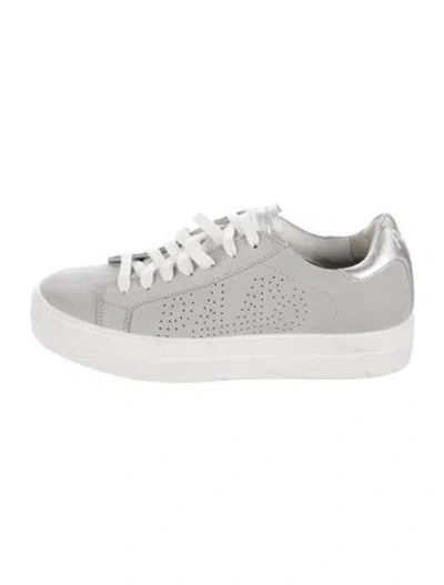 Pre-owned P448 Leather Graphic Print Sneakers In White