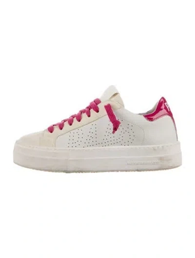 Pre-owned P448 Leather Graphic Print Sneakers In White