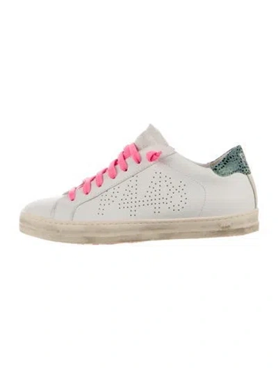 Pre-owned P448 Leather Graphic Print Sneakers In White