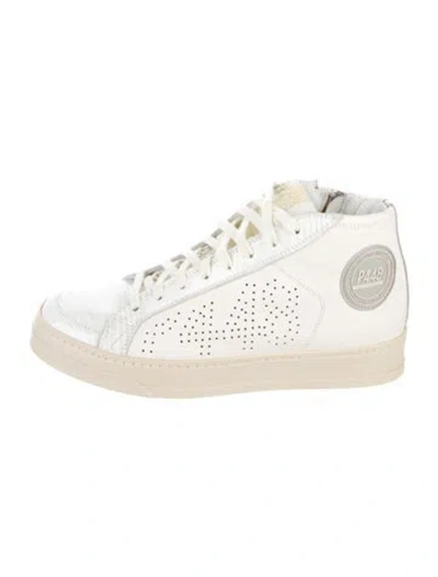Pre-owned P448 Leather Graphic Print Sneakers In White