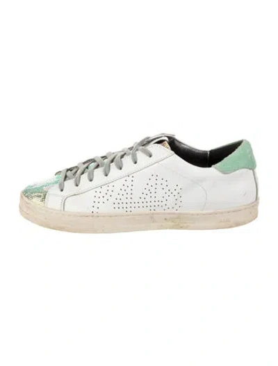 Pre-owned P448 Leather Graphic Print Sneakers In White