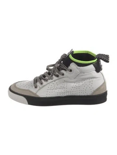Pre-owned P448 Leather Graphic Print Sneakers In White