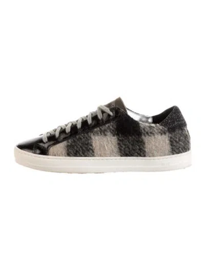 Pre-owned P448 Leather Plaid Print Sneakers In Silver