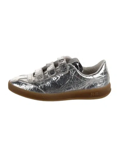 Pre-owned P448 Leather Printed Sneakers In Metallic/silver