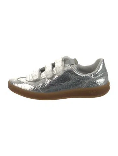 Pre-owned P448 Leather Printed Sneakers In Metallic/silver