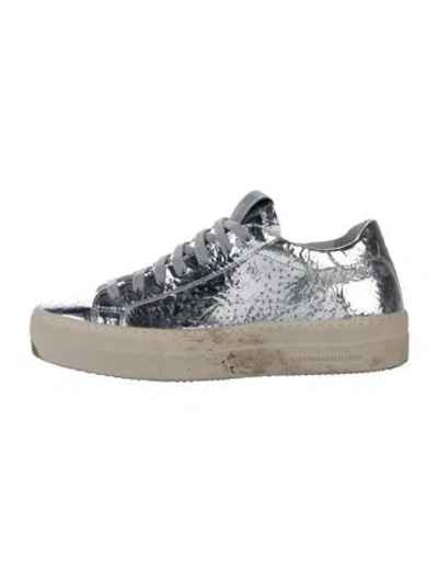 Pre-owned P448 Leather Printed Sneakers In Metallic/silver