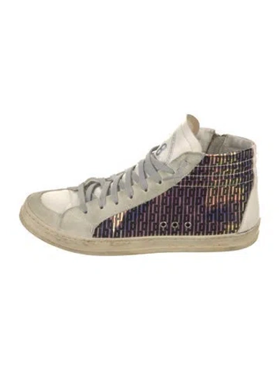 Pre-owned P448 Leather Printed Sneakers In Silver