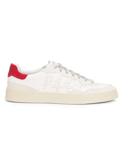 P448 Men's Bali Red Heel Tab Perforated Leather Low-top Sneakers