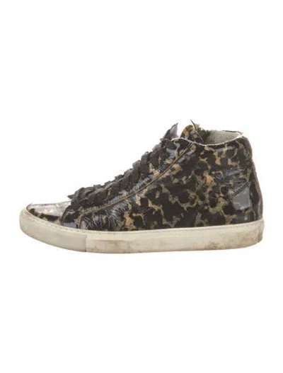 Pre-owned P448 Patent Leather Animal Print Sneakers In Neutral