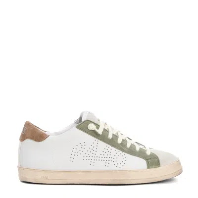 P448 Pelle Bianca E Camoscio Salvia Sneakers In White