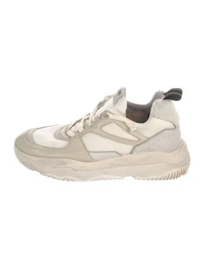 Pre-owned P448 Ponyhair Leather Trim Embellishment Sneakers In Blue