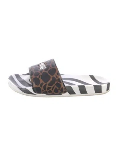 Pre-owned P448 Rubber Animal Print Slides In Black