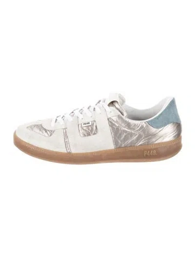 Pre-owned P448 Suede Colorblock Pattern Sneakers In White