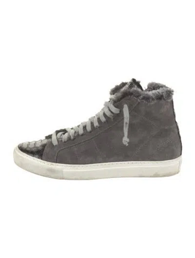 Pre-owned P448 Suede Faux Fur Trim Sneakers In Gray