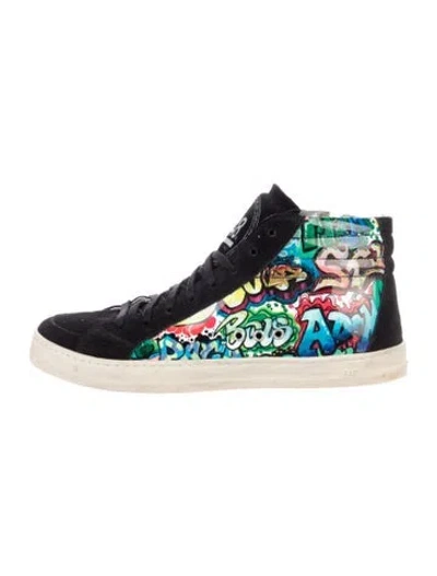 Pre-owned P448 Suede Graphic Print Sneakers In Blue