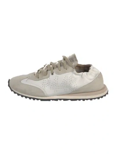 Pre-owned P448 Suede Graphic Print Sneakers In Metallic/neutrals