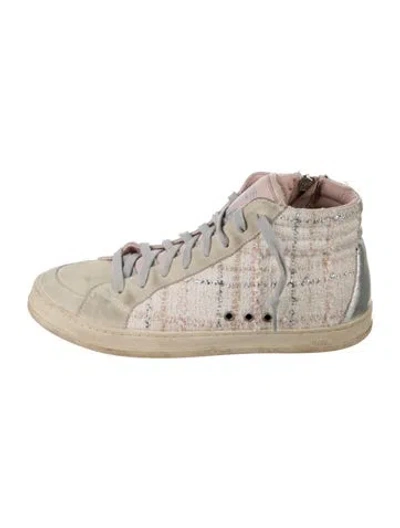 Pre-owned P448 Tweed Pattern Glitter Accents Sneakers In Grey/neutrals