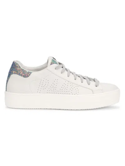 P448 Women's Thea Glitter Heel Tab Perforated Leather Platform Sneakers