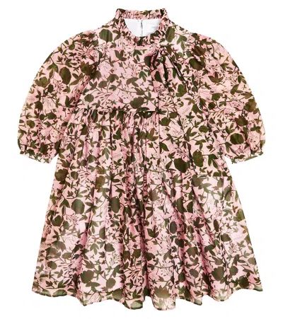 Paade Mode Kids' Bow-detail Floral Chiffon Dress In Pink