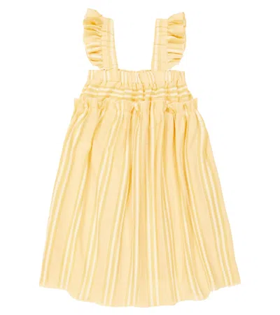 Paade Mode Kids' Embroidered Ruched Cotton Dress In Yellow