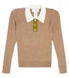 Paade Mode Ribbed-knit Wool-blend Polo Top In Brown