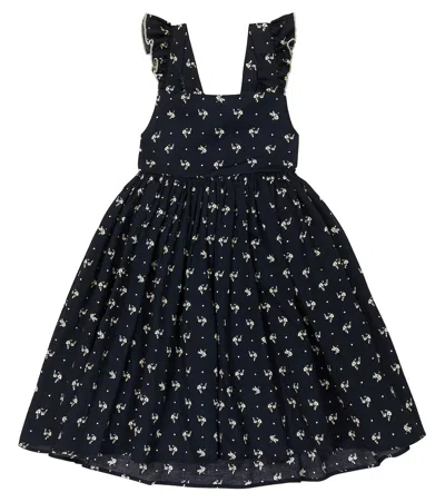 Paade Mode Kids' Ruched Floral Cotton Dress In Black