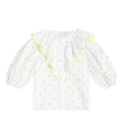 Paade Mode Kids' Ruched Floral Cotton Shirt In White