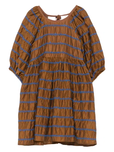 Paade Mode Kids' Skyline Striped Frill Mini Dress In Brown