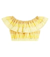 Paade Mode Striped Ruffled Cotton Crop Top In Yellow