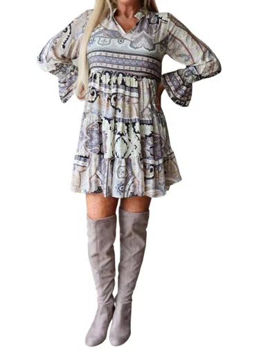 Paani Boho Short Baby Doll Paisley Dress In Grey