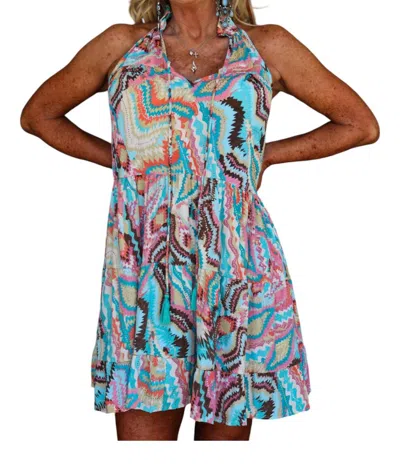 Paani Boho Western Chic V-neck Sundress In Blue Multi