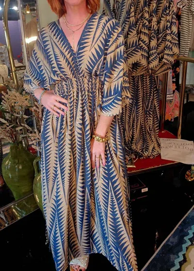 Paani Palm Escape Maxi Dress In Navy Blue/ Metallic Gold In Multi