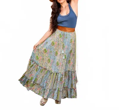 Paani Print Skirt In Green/blue In Multi