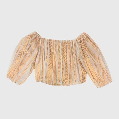 Paani Women's Embroidered Crop Top In Ivory Gold In Orange