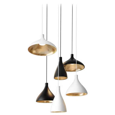 Pre-owned Pablo Designs 6-piece Swell Chandelier In White And Brass With Canopy By