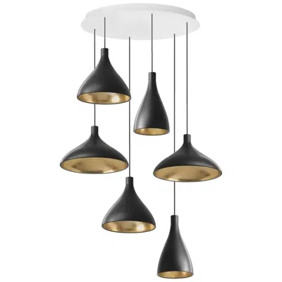 Pre-owned Pablo Designs Swell Xl Led 6-piece Chandelier In Black And Brass By