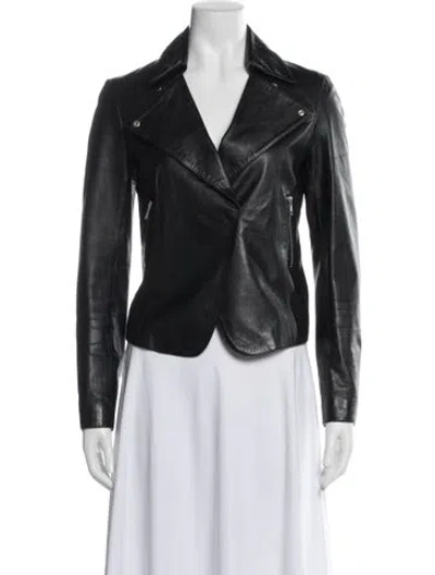 Pre-owned Pablo Leather Biker Jacket In Gray